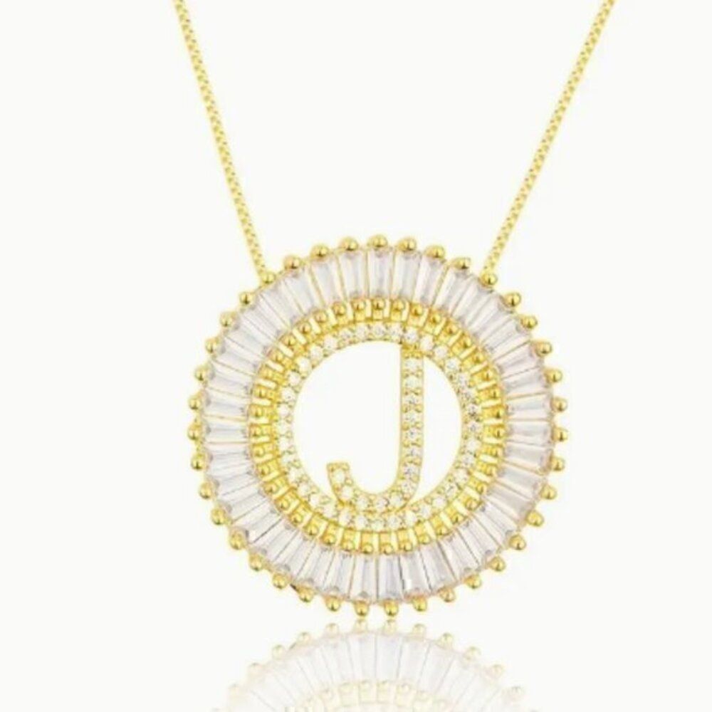 Gold Luxury Initial Letter Pendant Necklace Women/Men Zircon Chain Letter J